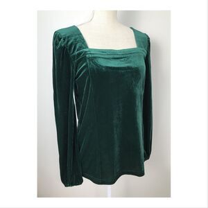 Pyramid Collection Womens Velvet Top Small Emerald Green Square Neck Moody NWOT
